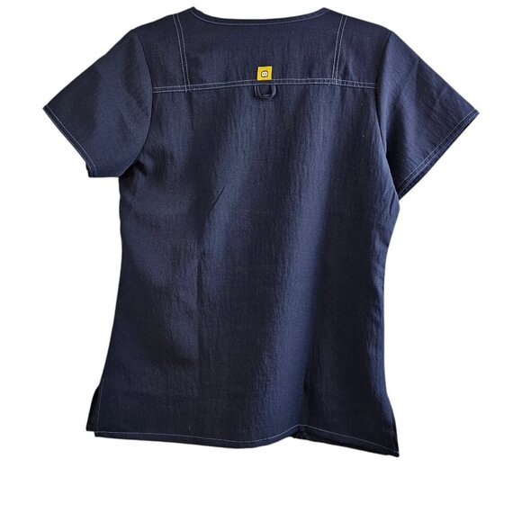 WonderWink Women's Four Stretch Sporty V-Neck Navy Scrub Top - Picture 4 of 7